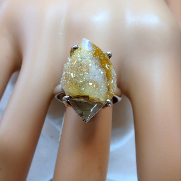 Spiralite Fossilized Quartz Crystal Shell Sterling Silver Ring Size 8 RARE - Picture 10 of 10